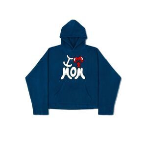 WNTD Apparel Mens Teal Blue I Love Mom Fleece Long Sleeve Pullover Hoodie Large